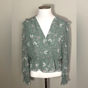 WAYF sage green floral print wrap peplum blouse